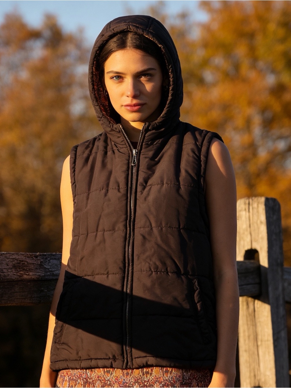 George Me Designs by Mark Eisen | Women’s  Brown Quilted Hooded Puffer Vest | M